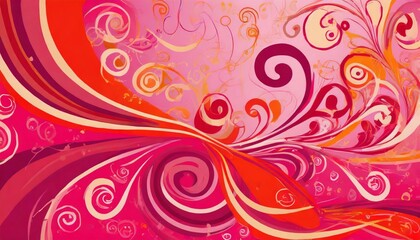 a colorful cheerful pink and red background with abstract swirls and shapes