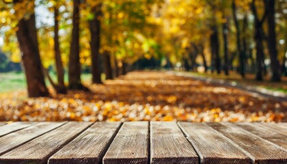 Naklejka na ściany i meble wooden table on the background of the autumn park