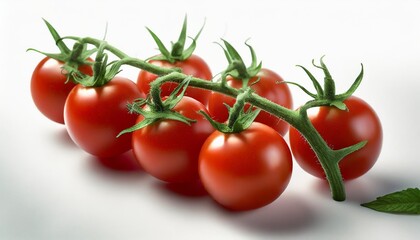 cherry tomatoes with green stem on white background