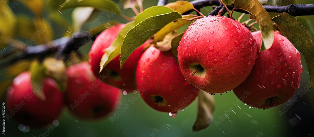 Poster a cluster of ripe red apples hanging from the branches of a tree, ready to be picked and enjoyed. th