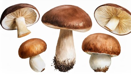set of mushroom watercolor collection of hand drawn mushroom brown color mushroom elegant watercolor mushroom isolated transparent background png