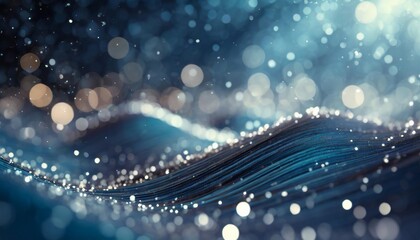 blue wave line and sparkle rays glitter lights with bokeh elegant lens flare abstract background wave sparks background