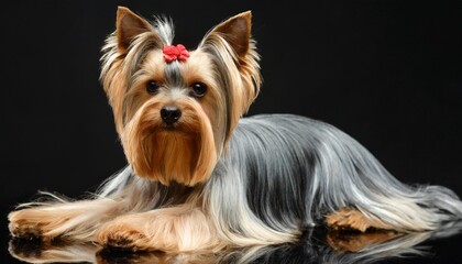 the yorkshire terrier on black background