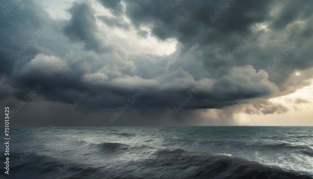Wall mural dark sea surface with a dramatic cloudy sky above approaching storm - Wall murals