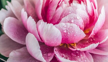 close up of delicate pink flower petals of peony with water drops sensuality and femininity concept