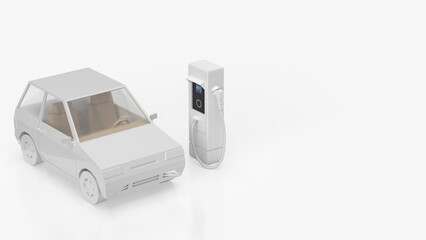 The white car and electric station for EV car concept 3d rendering.