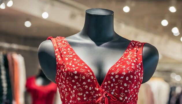 closeup of red nighty on mannequin in a fashion store showroom