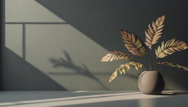 abstract scene with leaves and shadows on the wall 3d render