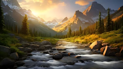 Foto auf Alu-Dibond Panoramic view of a mountain river in the Canadian Rockies. © Iman