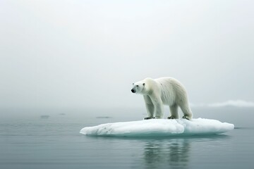 Polar Bear on Ice Floe, Arctic Solitude, waters, overcast, cold, grey