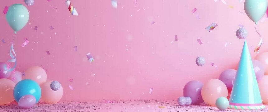 Anamorphic video Happy april fool's day background with party decorations.