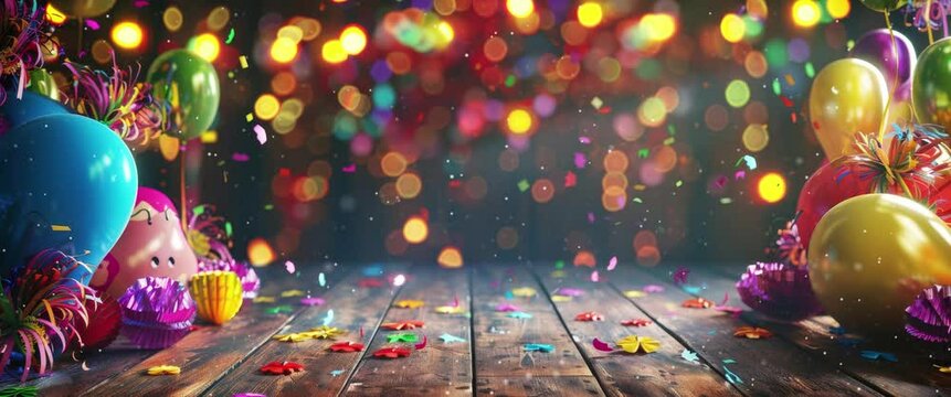 Anamorphic video Happy april fool's day background with party decorations.