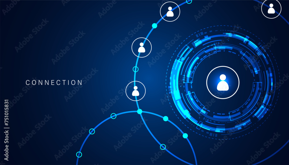 Poster abstract network connection, digital hi-tech digital internet communication, technology on circle ba