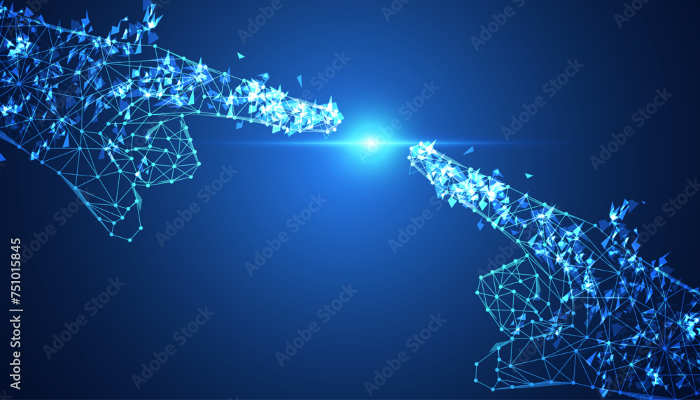 Aufkleber blue ai digital finger pointing fingers against each other in the background. concept of connection 