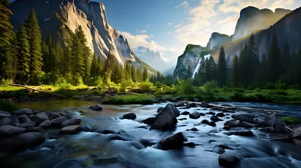 Fototapeten Panoramic view of a mountain river in the Yosemite national park © Iman