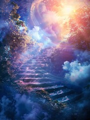 Religion, Background Stairway to Heaven. copy space - generative ai