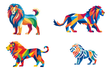 Fototapeta na wymiar set of colourful lion standing vector illustration isolated transparent background, logo, cut out or cutout t-shirt print design, poster, baby products, packaging design, tribal tattoo