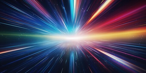 Fototapeta na wymiar Light speed, hyperspace, space warp background. colorful streaks of light gathering towards the event horizon.