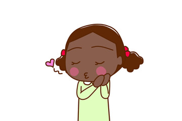 （上半身斜め）目をつぶってうっとりとキスをしながら頬を赤らめるアフリカ系少女