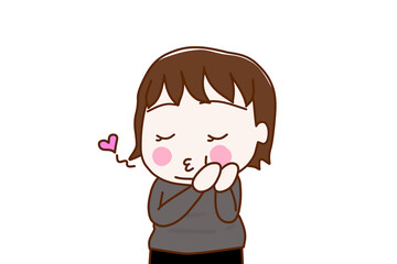 （上半身斜め）目をつぶってうっとりとキスをしながら頬を赤らめる太った女性