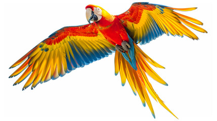 Vibrant Macaw in Mid-Flight