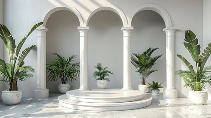Fototapeta premium Background podium column 3d roman luxury greek white ancient display product classic. Podium platform background column pillar stage minimal stand beauty design greece render scene plant cosmetic rome