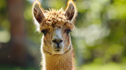 Wandcirkels tuinposter Fluffy baby llama posing for the camera © doly dol