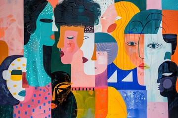 Mosaic of Modernity: Vibrant Characters and Geometric Chic in Artistic Illustration