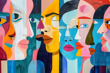 Kaleidoscope of Serene Faces: Bold Graphic Patterns Meets Chic Artistry in Illustration