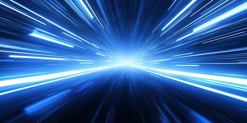 Light speed, hyperspace, space warp background, in blue.