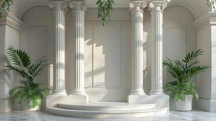 Background podium column 3d roman luxury greek white ancient display product classic. Podium platform background column pillar stage minimal stand beauty design greece render scene plant cosmetic rome