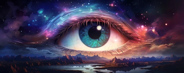 Tuinposter eye of the world, Background of space and Galaxy, Swirling Nebula, Colorful Night © Влада Яковенко