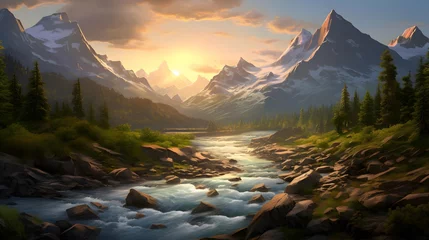 Keuken spatwand met foto Panoramic view of a mountain river in the Canadian Rockies. © Iman