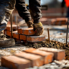 A construction worker laying bricks 