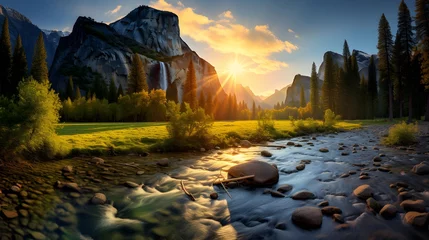 Foto auf Acrylglas Antireflex Panoramic view of the mountain river in Yosemite National Park, California, USA © Iman