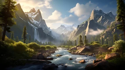 Poster Beautiful panoramic view of a mountain river in the mountains © Iman