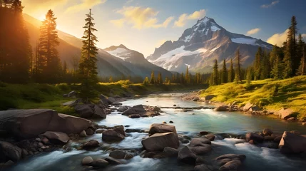 Poster Panoramic view of mountain river in summer, Alaska, USA © Iman
