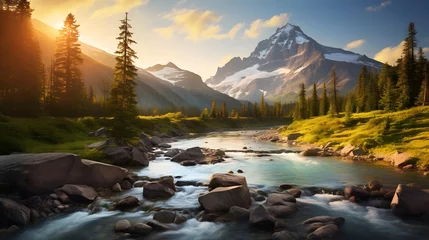 Wandaufkleber Panoramic view of mountain river in summer, Alaska, USA © Iman