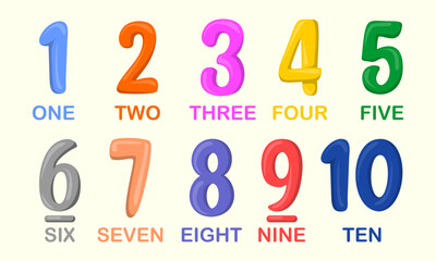 Numbers for children, from 1 to 10. Children's learning materials. Cards for learning numbers. Numbers 1-10. colored numbers in bubble.