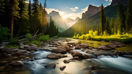  Panoramic view of a mountain river in Glacier National Park, Montana © Iman