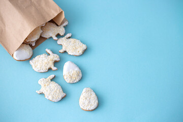 Easter gingerbread eggs, pastel colors in a paper bag