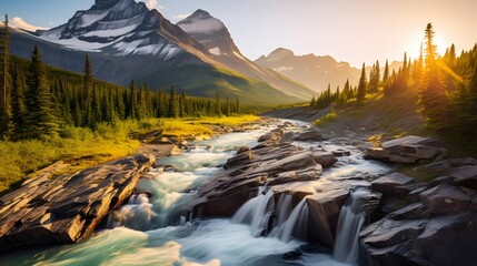 Mountain river in the Canadian Rockies. The concept of active and photo tourism - obrazy, fototapety, plakaty