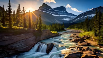 Foto op Canvas Panoramic view of a mountain river in Glacier National Park, Montana © Iman