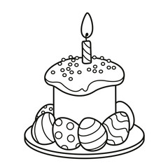 Easter cake outlined for coloring page isolated on white background