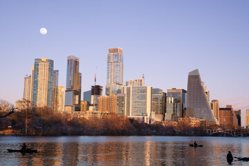 Austin Texas skyline at sunset with modern downtown buildings. - 751022032