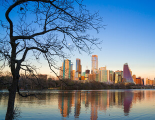 Austin Texas skyline at sunset with modern downtown buildings. - 751022039