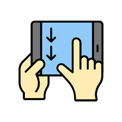 hand with tablet. lineal color icon