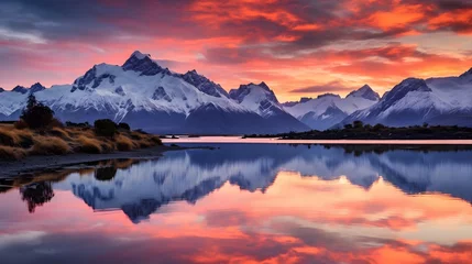 Poster Beautiful panoramic landscape of New Zealand alps and lake © Iman