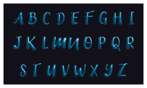 Glossy 3D font in Y2K style: shiny plastic holographic English letters. Vector elements for social media, web design, posters, collages, apparel, music albums.	