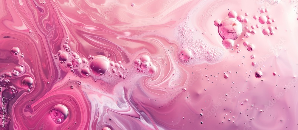Poster this close up view showcases a swirling mixture of pink and purple liquid, creating a vibrant abstra